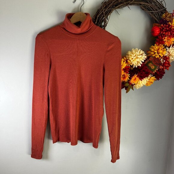 prAna Foundation Rib Turtleneck Women's Size MEDIUM in Terracotta Heather - Picture 1 of 10